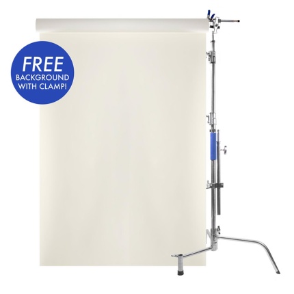 Savage 40"" Stainless Steel C-Stand & Grip Arm Kit (FREE #50 White Seamless Paper Backdrop & Spring Clamp Included!) SA CSS-200S-50