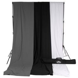Black, White & Gray Muslin Backdrop Kit with Stand